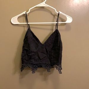 Black Bra/Crop Top with crocheted bottom accent